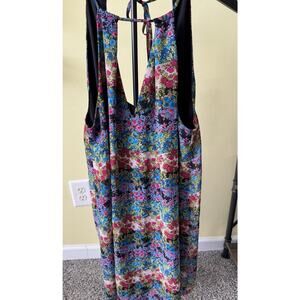 ECI New York Fall Floral Dress XL Multicolor Sleeveless Midi V-Neck Tie Back Y2K